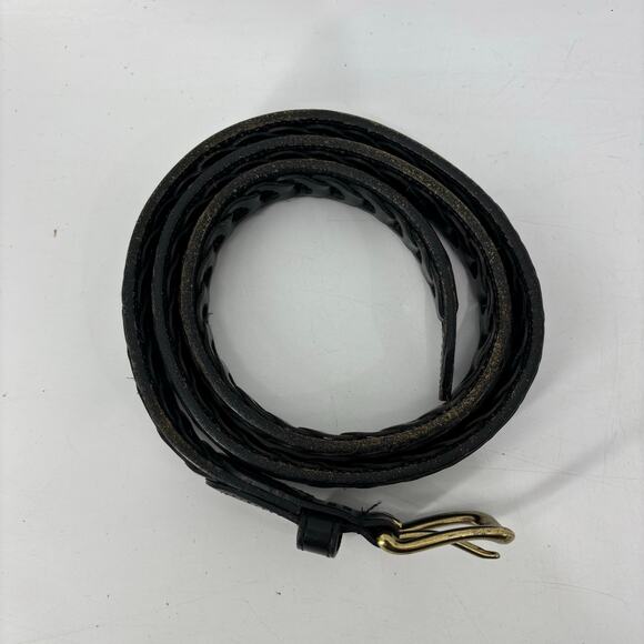 Men's Black Size 38 Genuine Leather Belt Casual Links Gold Buckle - Picture 7 of 9